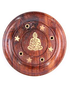 Puckator Sheesham Wood Round Ashcatcher Incence Burner with Buddha Inlay
